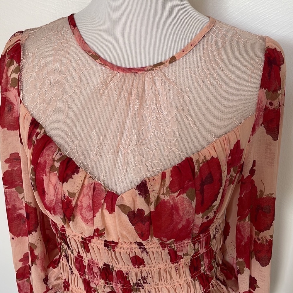 NWT Free People Daphne Floral lace long sleeve blouse feminine croquette boho - Picture 6 of 11